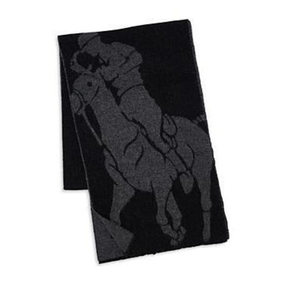 Polo Ralph Lauren Gray Wool Blend Big Pony Jacquard Scarf OS - Picture 1 of 1